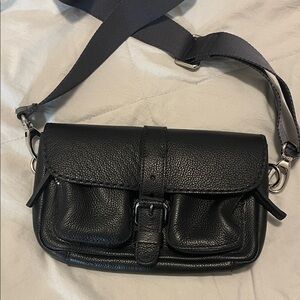 Roots Black Leather Crossbody Bag/ belt bag